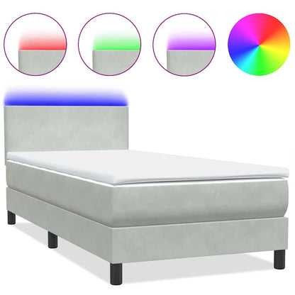 Letto a Molle con Materasso e LED grigio chiaro 90x210 cm Velluto