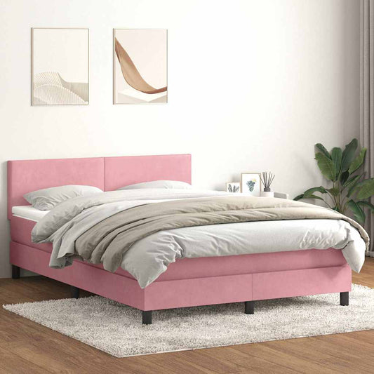 Letto a Molle con Materasso e LED Rosa 140x210 cm in Velluto