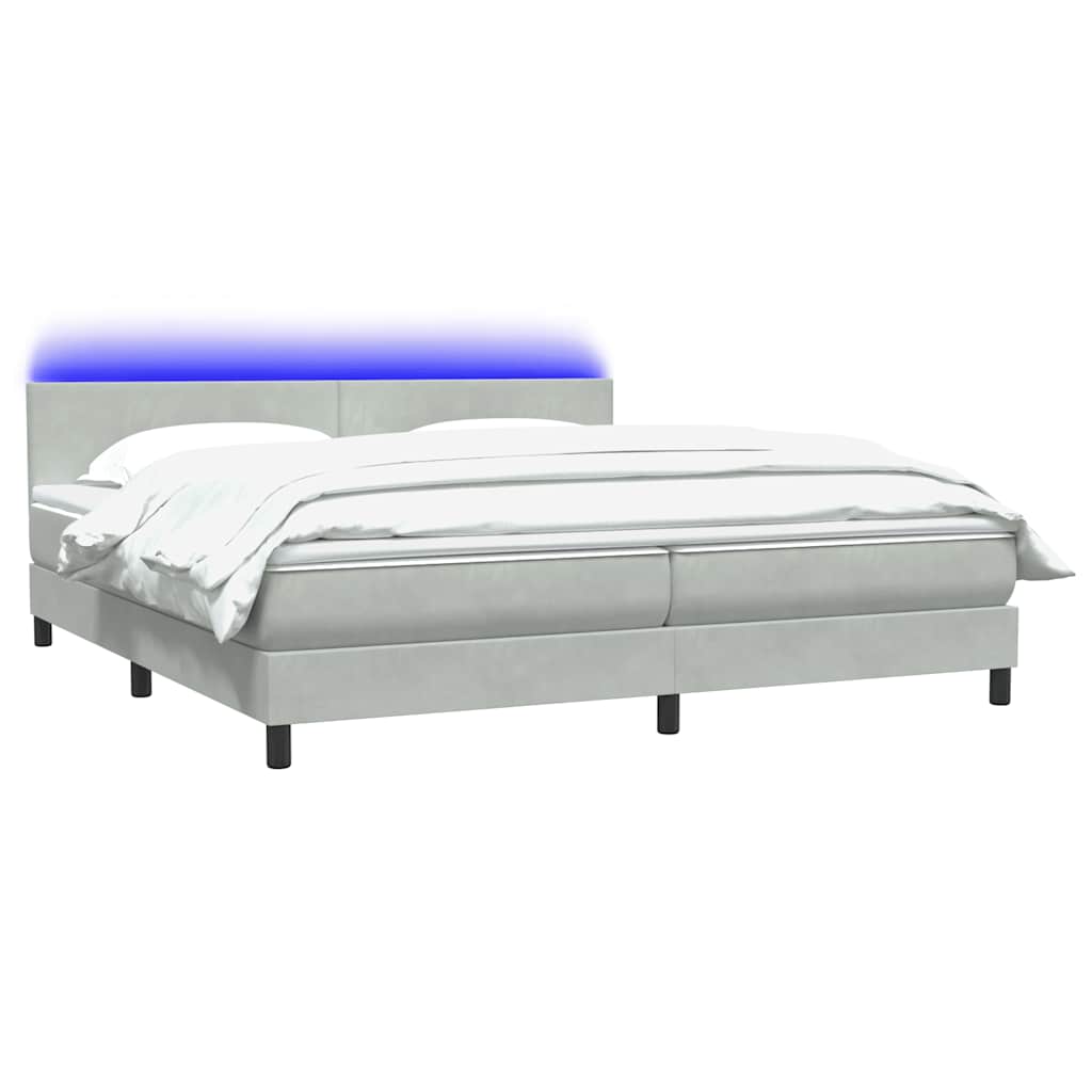 Letto a Molle con Materasso e LED Grigio Chiaro 180x210cm Velluto
