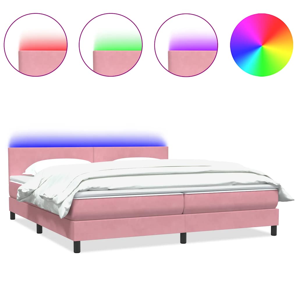 Letto a Molle con Materasso e LED Rosa 180x210 cm in Velluto | homemem39