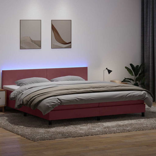 Letto a Molle con Materasso e LED Rosa 180x210 cm in Velluto