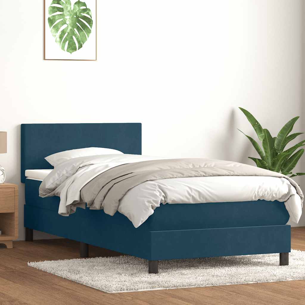 Letto a Molle con Materasso e LED Blu Scuro 80x220 cm Velluto