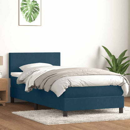 Letto a Molle con Materasso e LED Blu Scuro 80x220 cm Velluto