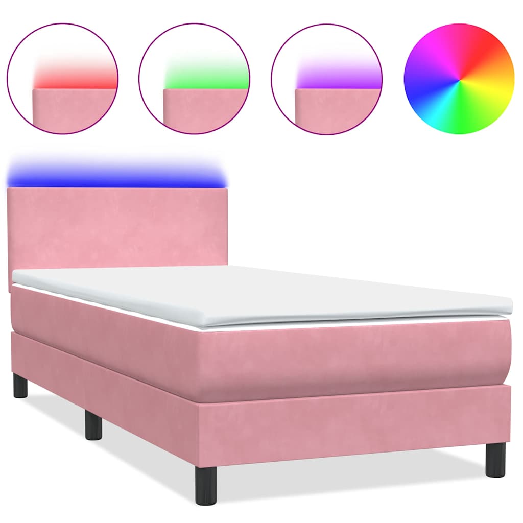 Letto a Molle con Materasso e LED Rosa 80x220 cm Velluto