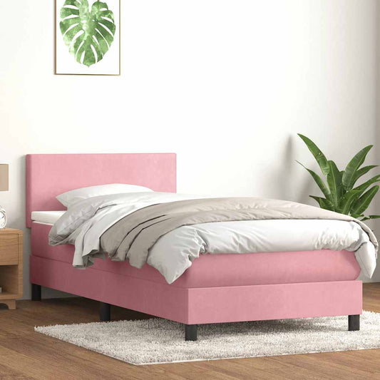Letto a Molle con Materasso e LED Rosa 80x220 cm Velluto