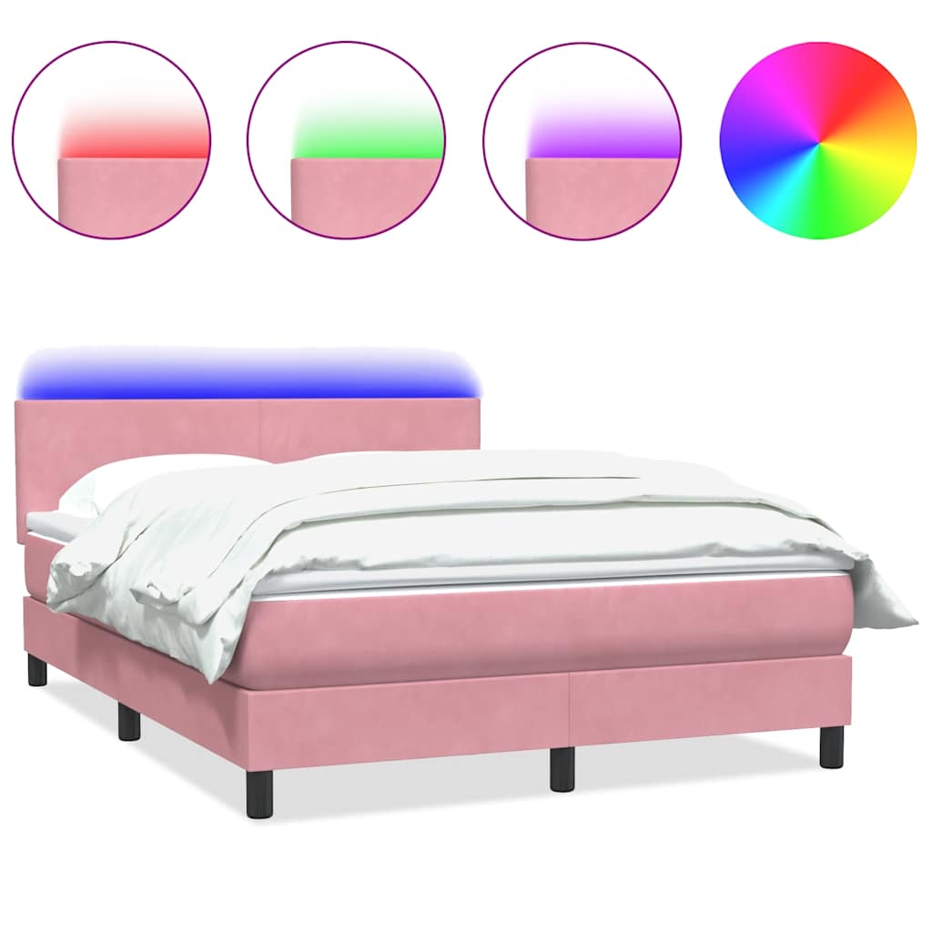 Letto a Molle con Materasso e LED Rosa 160x220 cm in Velluto