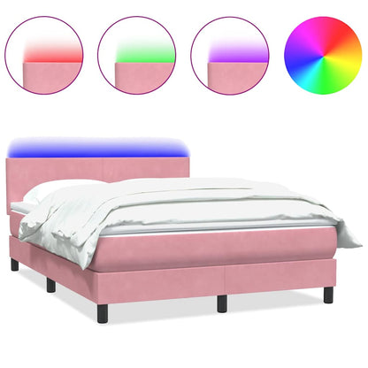 Letto a Molle con Materasso e LED Rosa 160x220 cm in Velluto