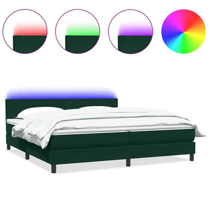 Letto a Molle con Materasso e LED Verde Scuro 180x220 cm Velluto | homemem39
