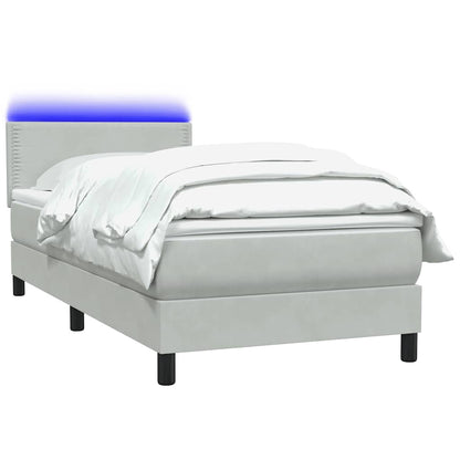 Letto a Molle con Materasso e LED Grigio Chiaro 80x210 cm Velluto | homemem39
