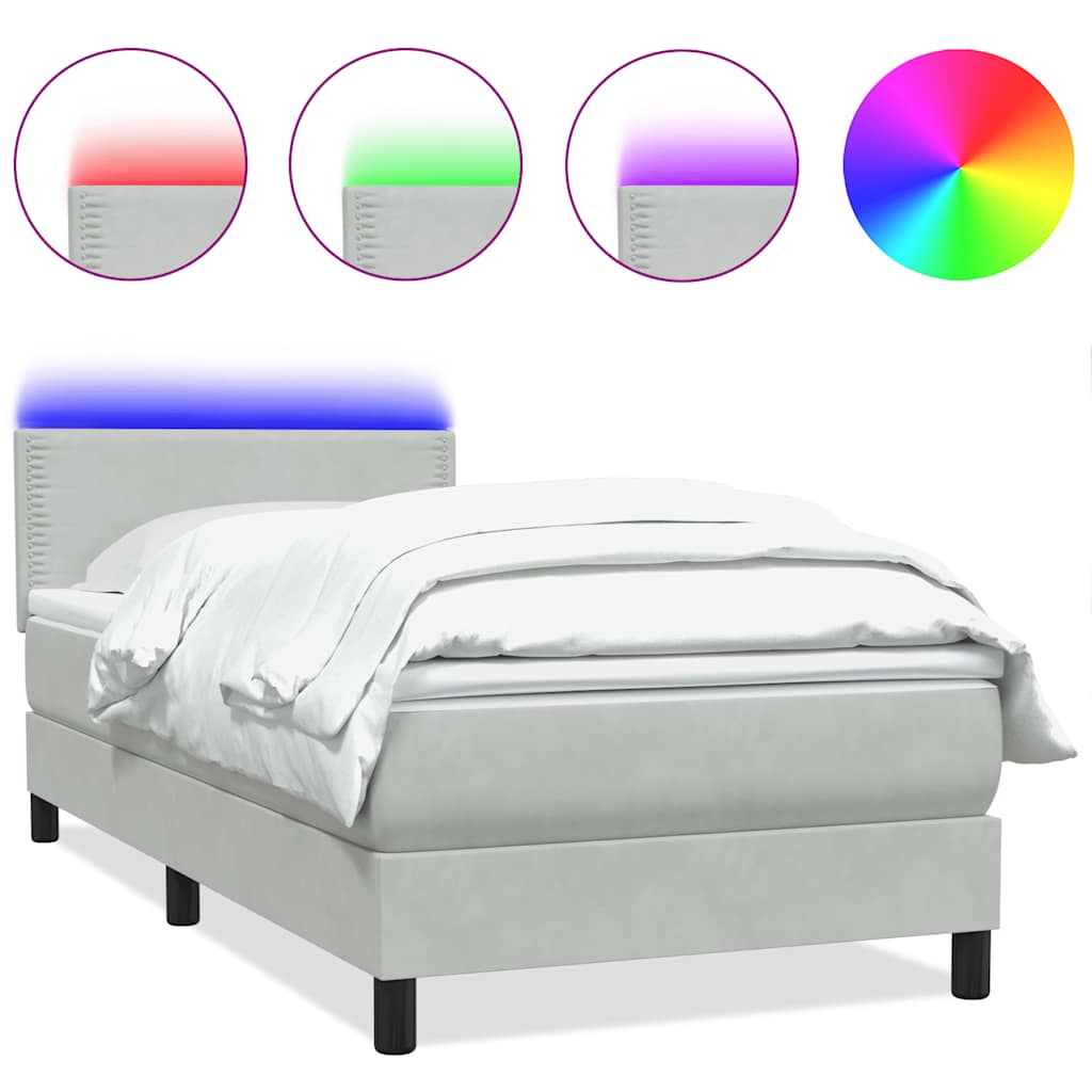 Letto a Molle con Materasso e LED grigio chiaro 90x210 cm Velluto | homemem39