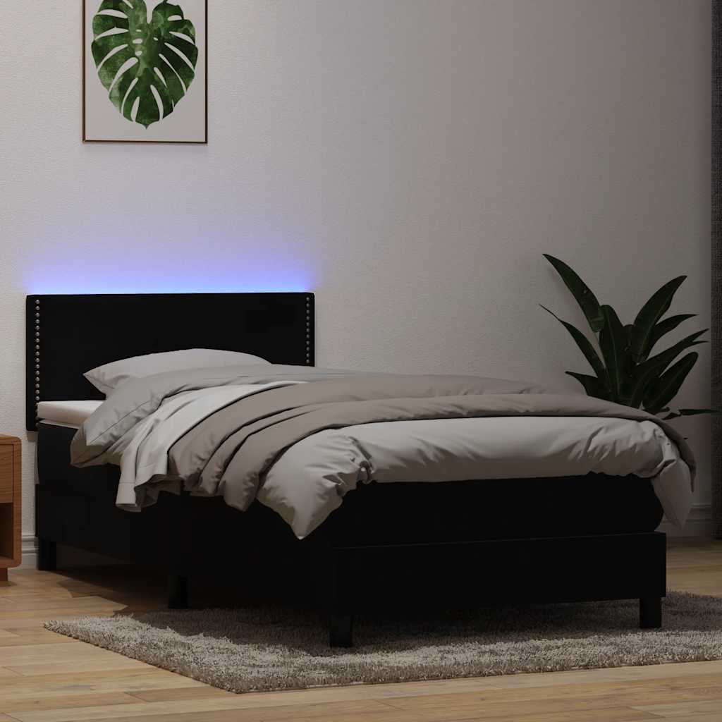 Letto a Molle con Materasso e LED Nero 90x210 cm in Velluto | homemem39