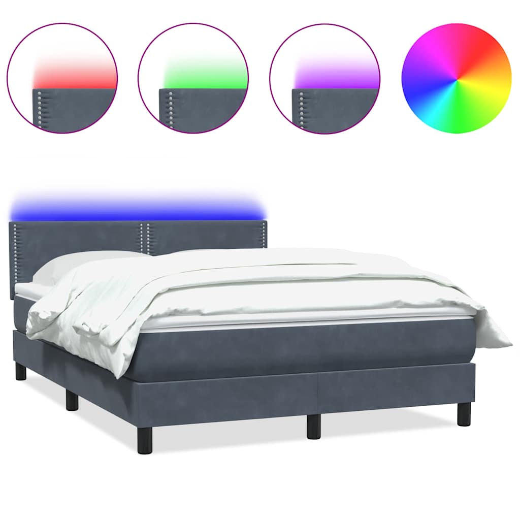 Letto a Molle con Materasso e LED Grigio Scuro 160x210 cm Velluto | homemem39