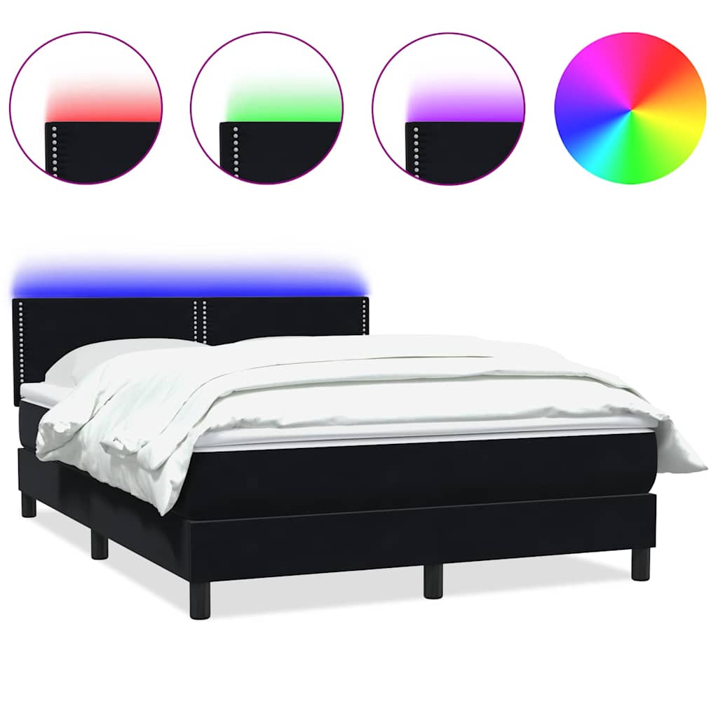 Letto a Molle con Materasso e LED Nero 160x210 cm in Velluto | homemem39