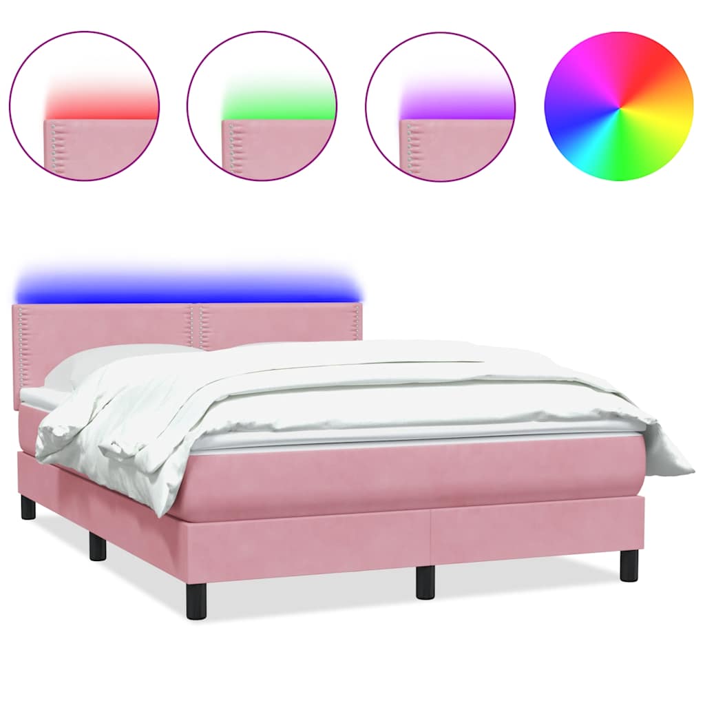 Letto a Molle con Materasso e LED Rosa 160x210 cm in Velluto | homemem39