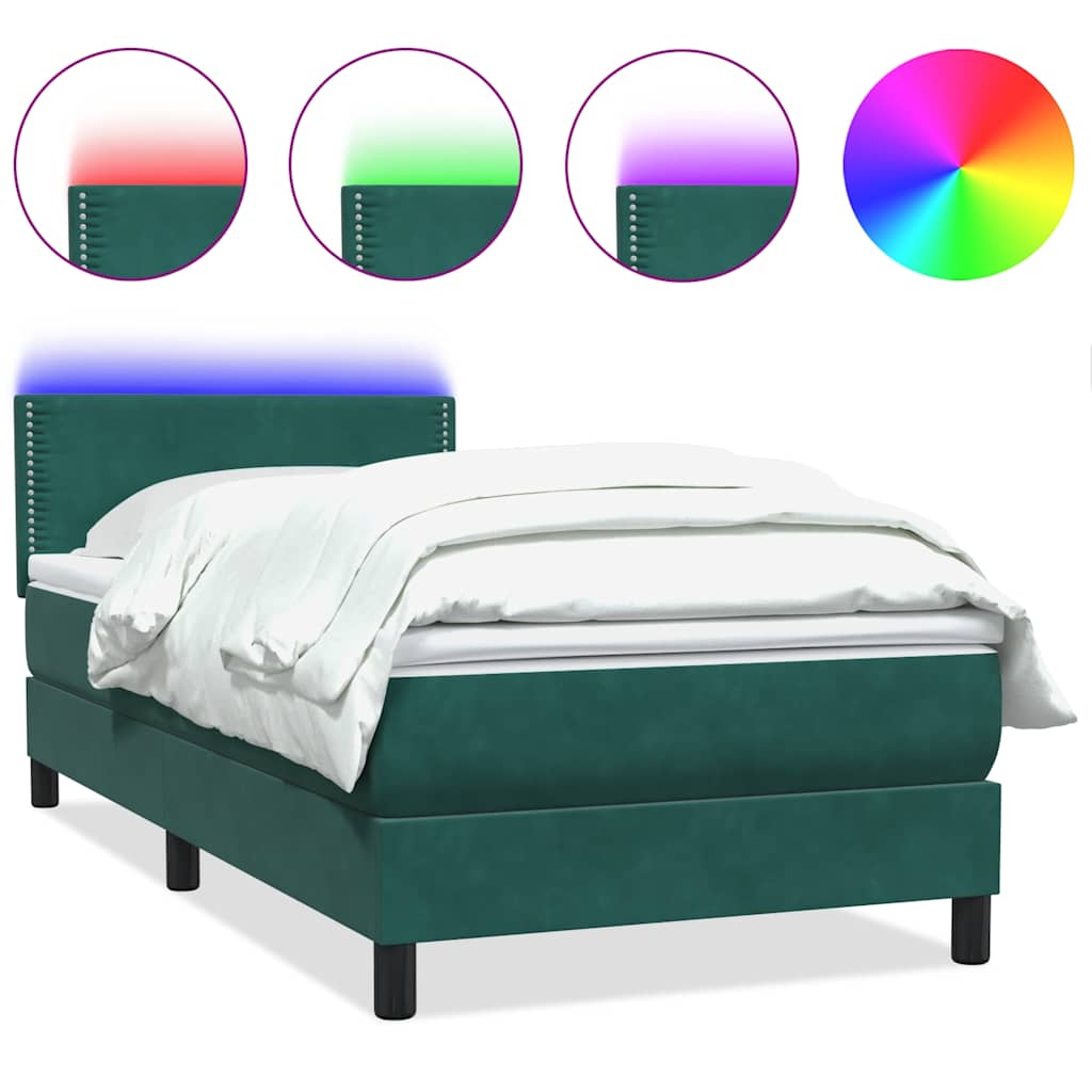 Letto a Molle con Materasso e LED Verde Scuro 80x220 cm Velluto - homemem39