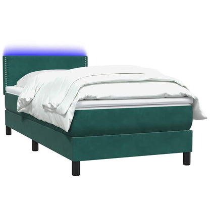 Letto a Molle con Materasso e LED Verde Scuro 80x220 cm Velluto - homemem39
