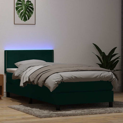 Letto a Molle con Materasso e LED Verde Scuro 80x220 cm Velluto - homemem39
