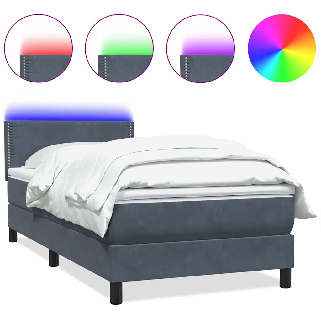 Letto a Molle con Materasso e LED Grigio Scuro 90x220 cm Velluto | homemem39
