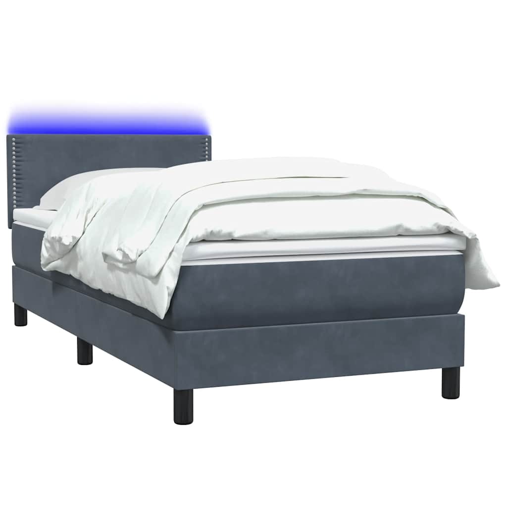Letto a Molle con Materasso e LED Grigio Scuro 90x220 cm Velluto | homemem39