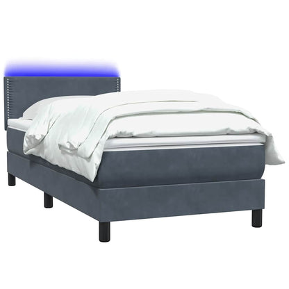 Letto a Molle con Materasso e LED Grigio Scuro 90x220 cm Velluto | homemem39