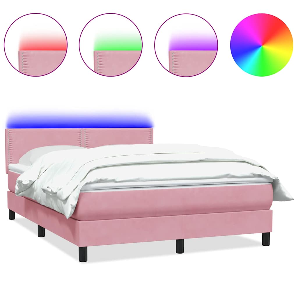 Letto a Molle con Materasso e LED Rosa 160x220 cm in Velluto | homemem39