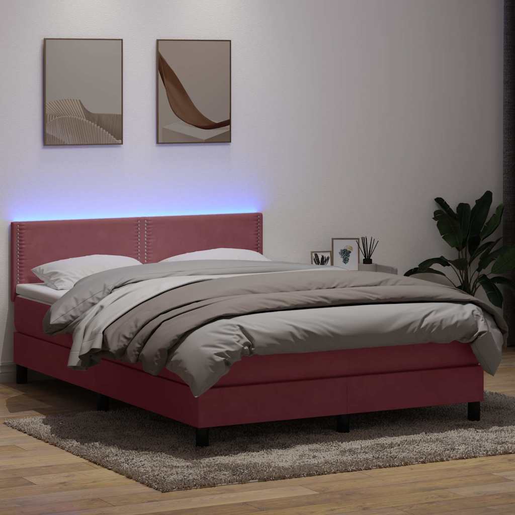 Letto a Molle con Materasso e LED Rosa 160x220 cm in Velluto | homemem39