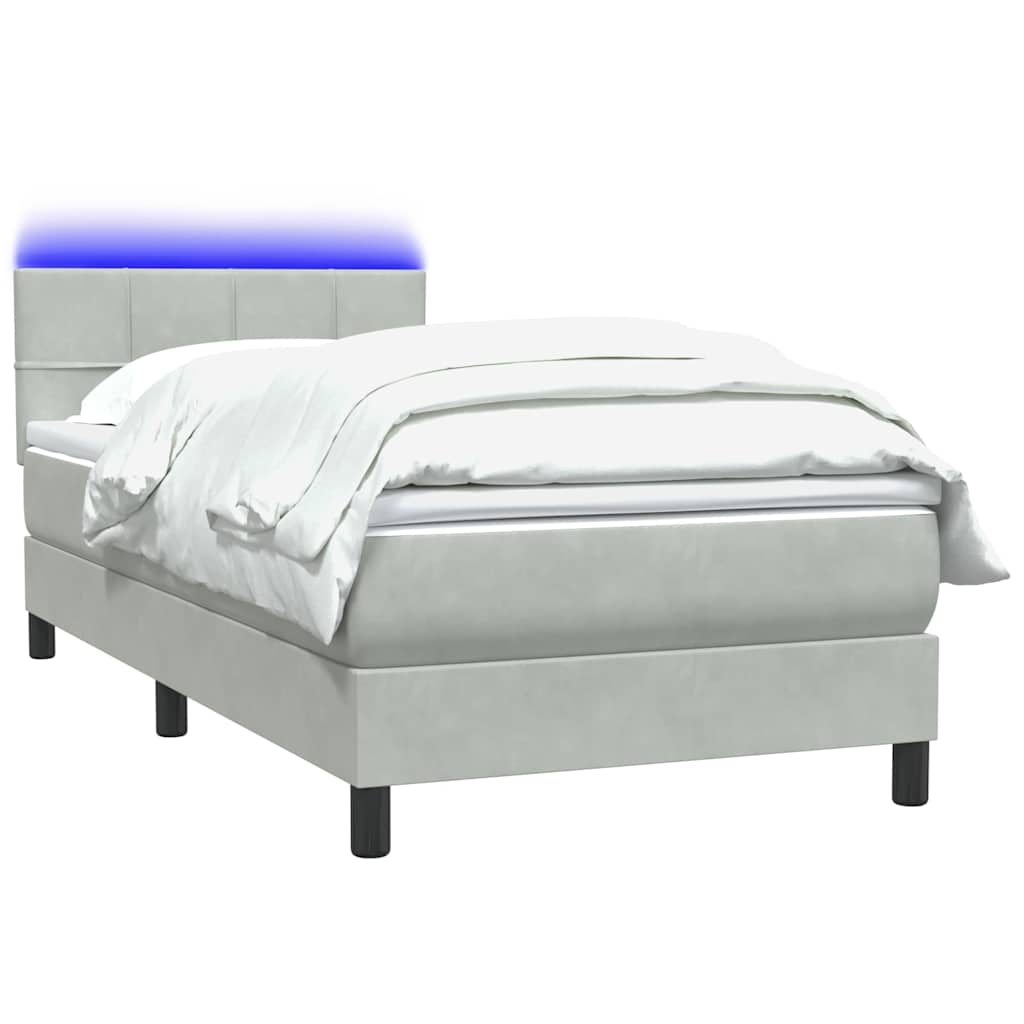 Letto a Molle con Materasso e LED Grigio Chiaro 80x210 cm Velluto | homemem39
