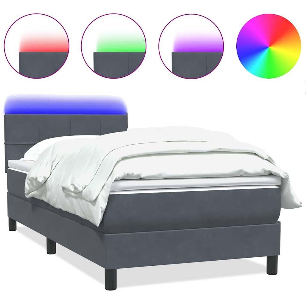 Letto a Molle con Materasso e LED Grigio Scuro 80x210 cm Velluto