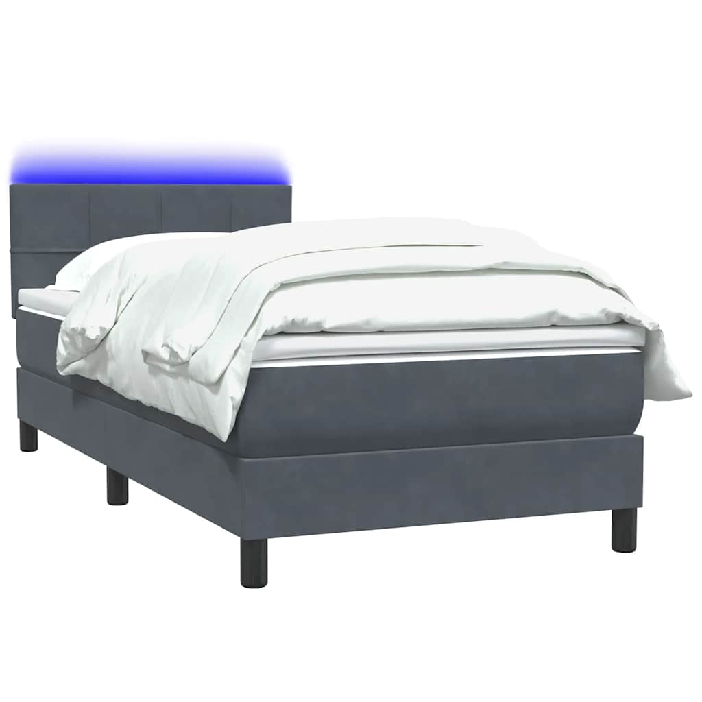 Letto a Molle con Materasso e LED Grigio Scuro 80x210 cm Velluto | homemem39