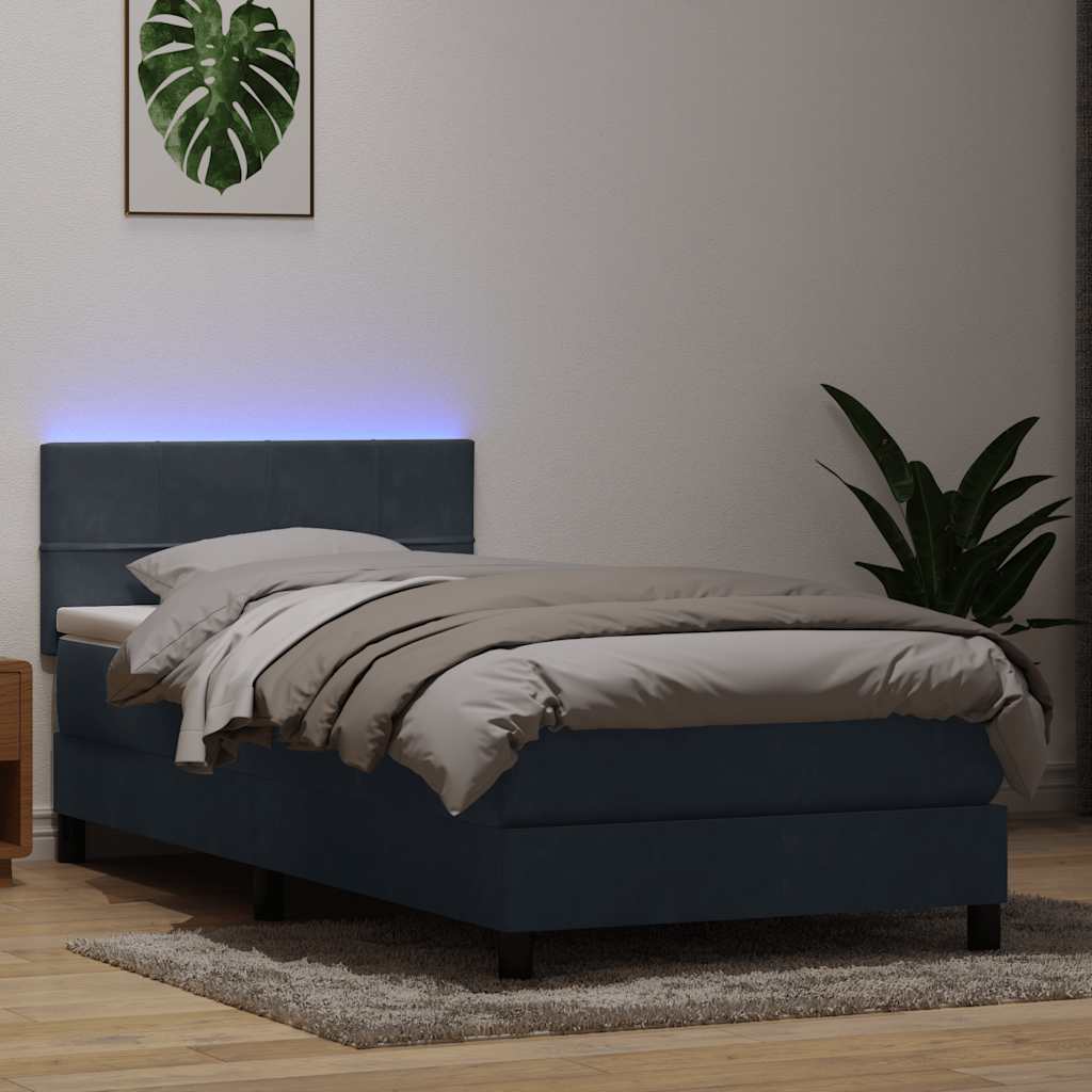 Letto a Molle con Materasso e LED Grigio Scuro 80x210 cm Velluto | homemem39
