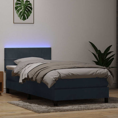 Letto a Molle con Materasso e LED Grigio Scuro 80x210 cm Velluto | homemem39