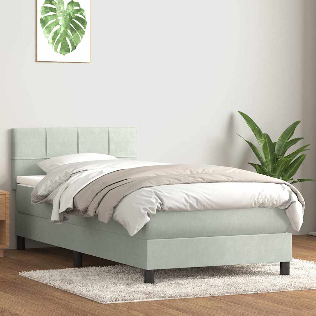 Letto a Molle con Materasso e LED grigio chiaro 90x210 cm Velluto
