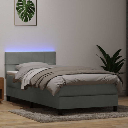 Letto a Molle con Materasso e LED grigio chiaro 90x210 cm Velluto | homemem39