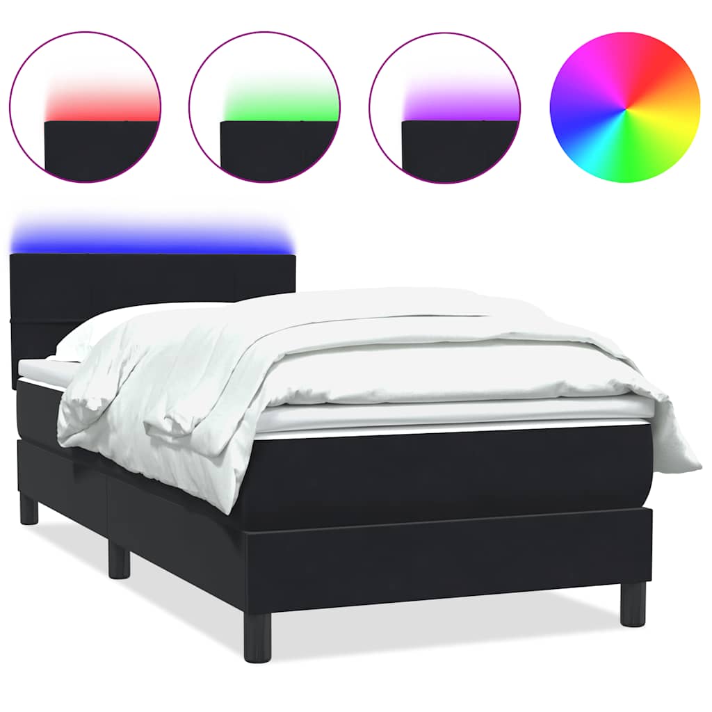 Letto a Molle con Materasso e LED Nero 90x210 cm in Velluto | homemem39