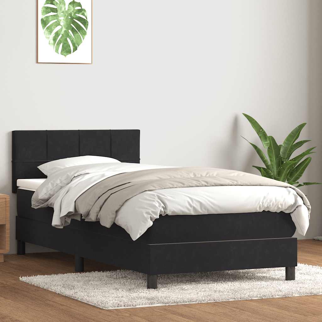 Letto a Molle con Materasso e LED Nero 90x210 cm in Velluto