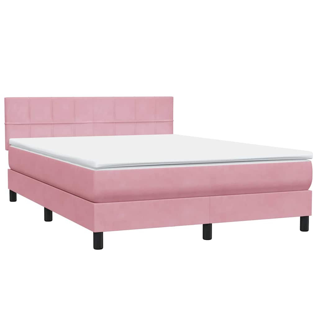 Letto a Molle con Materasso e LED Rosa 140x210 cm in Velluto | homemem39