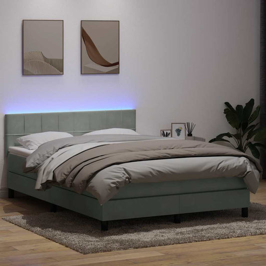 Letto a Molle con Materasso e LED Grigio Chiaro 160x210cm