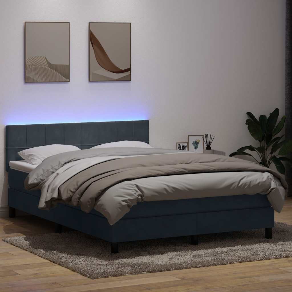 Letto a Molle con Materasso e LED Grigio Scuro 160x210 cm Velluto | homemem39