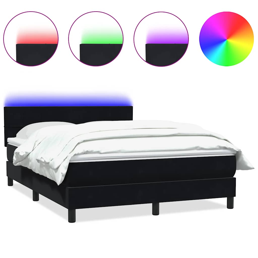 Letto a Molle con Materasso e LED Nero 160x210 cm in Velluto | homemem39