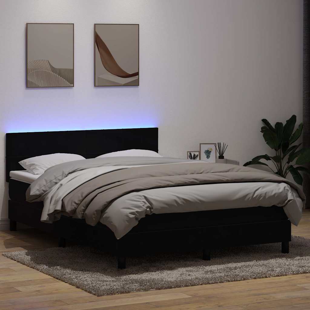 Letto a Molle con Materasso e LED Nero 160x210 cm in Velluto