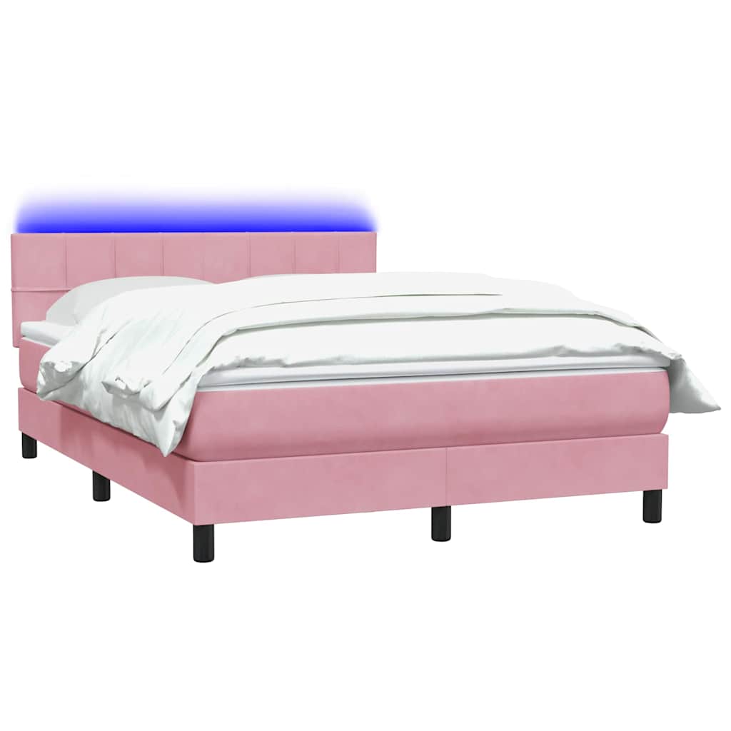 Letto a Molle con Materasso e LED Rosa 160x210 cm in Velluto | homemem39