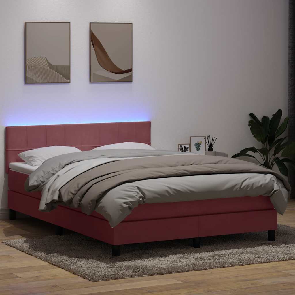 Letto a Molle con Materasso e LED Rosa 160x210 cm in Velluto