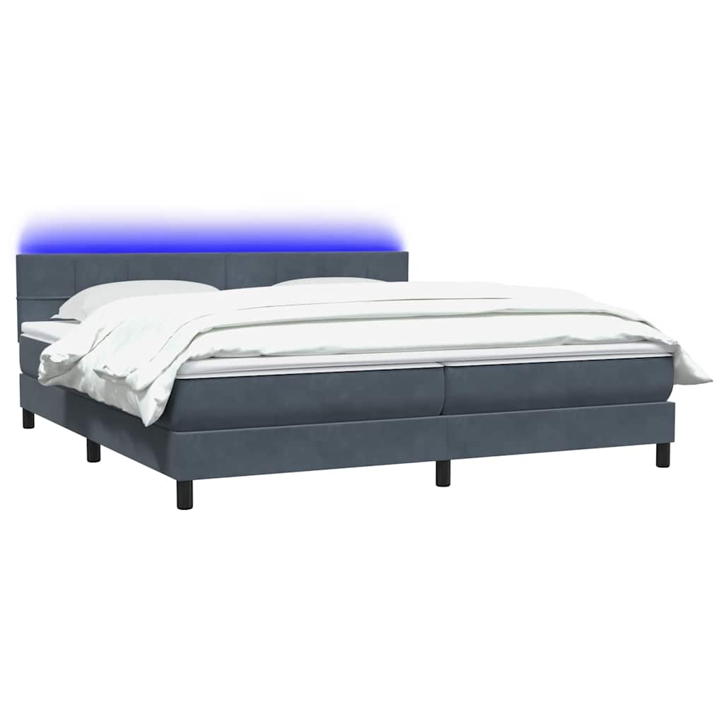 Letto a Molle con Materasso e LED Grigio Scuro 180x210 cm Velluto | homemem39