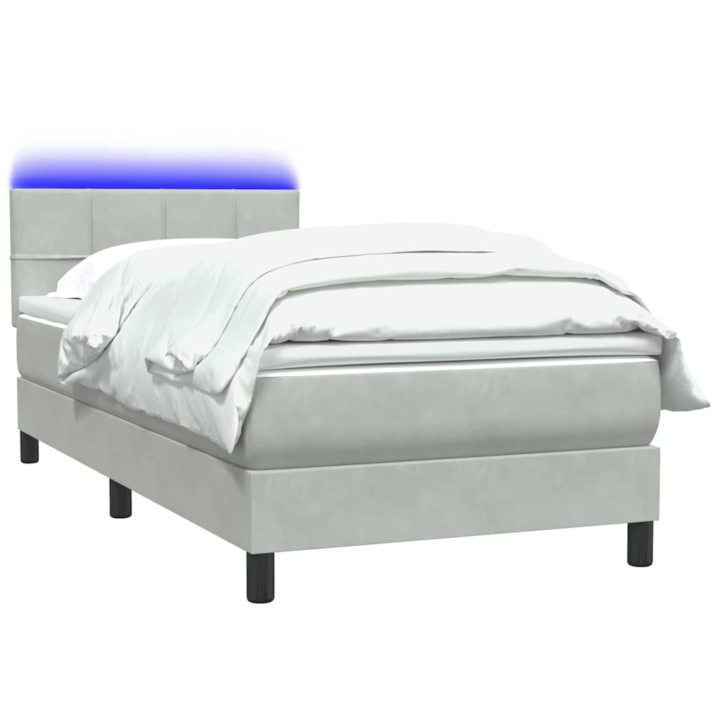 Letto a Molle con Materasso e LED Grigio Chiaro 80x220 cm Velluto | homemem39