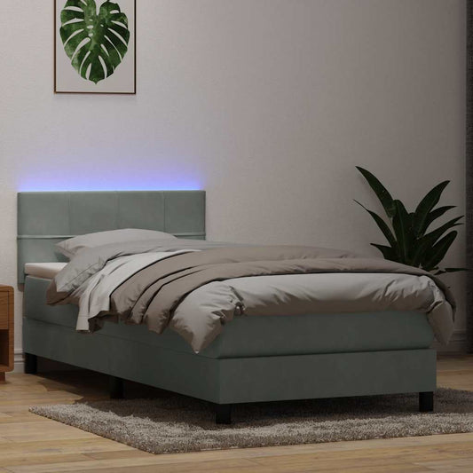 Letto a Molle con Materasso e LED Grigio Chiaro 80x220 cm