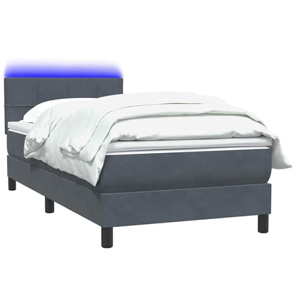 Letto a Molle con Materasso e LED Grigio Scuro 80x220 cm Velluto | homemem39