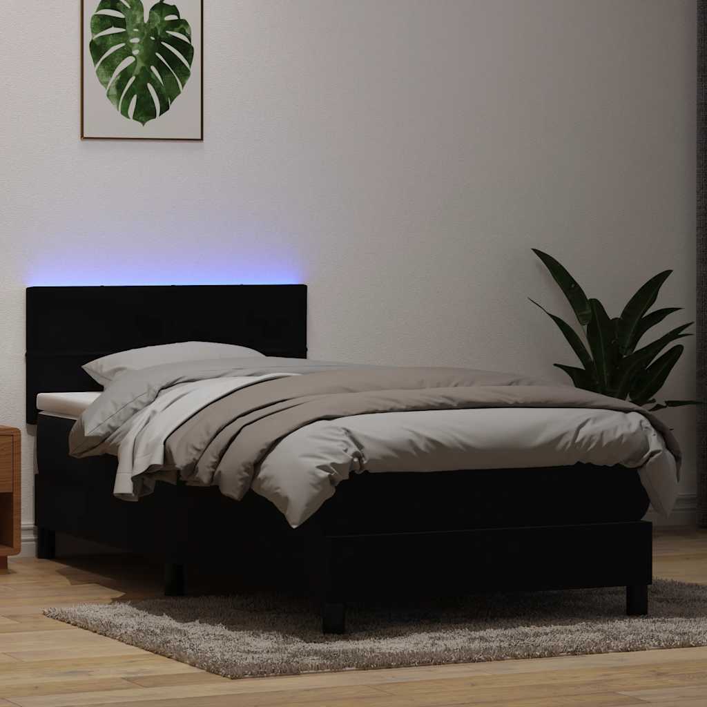 Letto a Molle con Materasso e LED Nero 80x220 cm Velluto