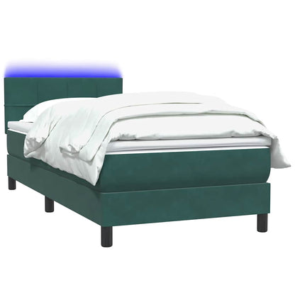 Letto a Molle con Materasso e LED Verde Scuro 80x220 cm Velluto - homemem39