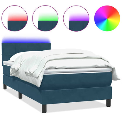 Letto a Molle con Materasso e LED Blu Scuro 80x220 cm Velluto | homemem39