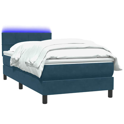 Letto a Molle con Materasso e LED Blu Scuro 80x220 cm Velluto | homemem39